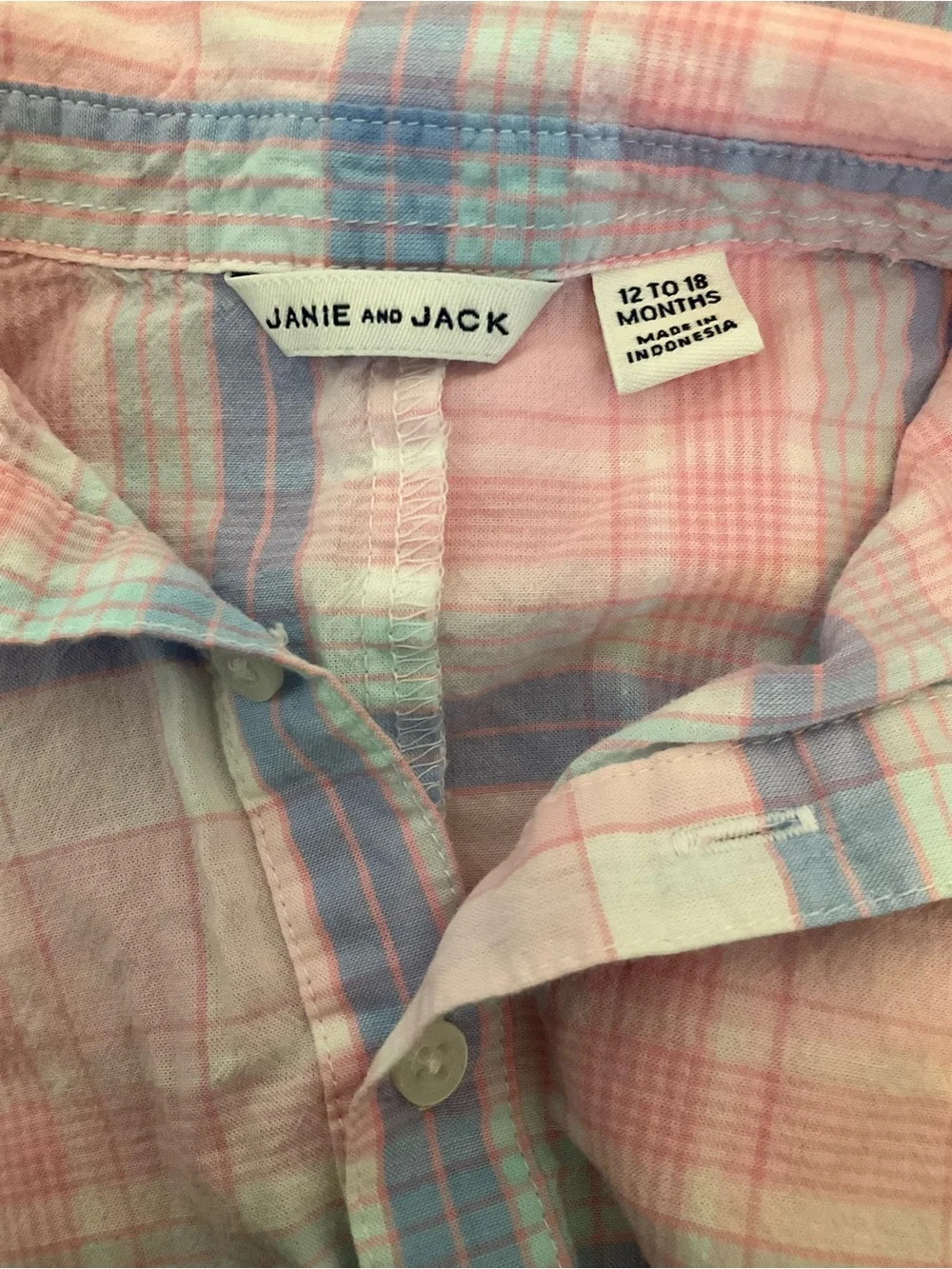 Janie and Jack Plaid Romper 12-18 Months Pink Blue Cotton